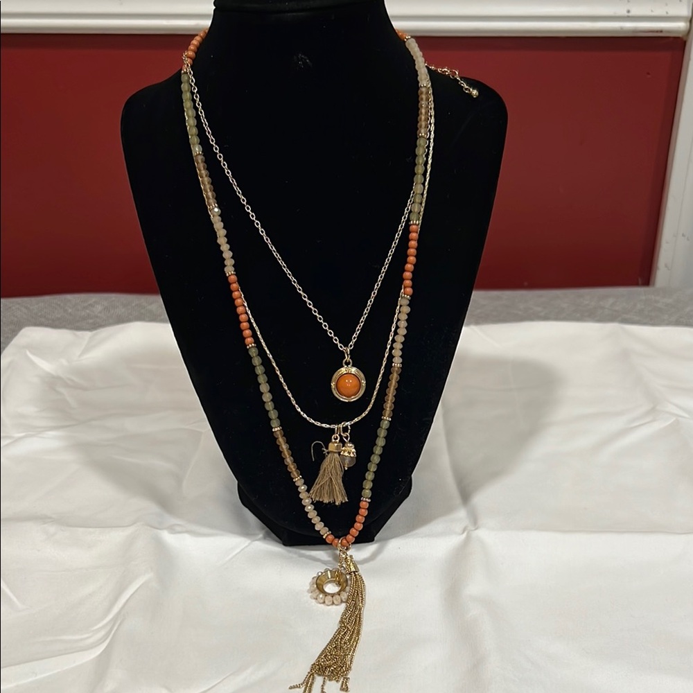 New York and Company Multi-Layered Necklace with Orange Accents